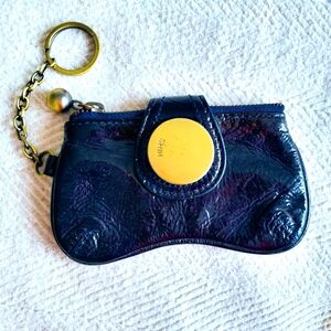 SHIH coin purse, navy blue patent leather, key chain